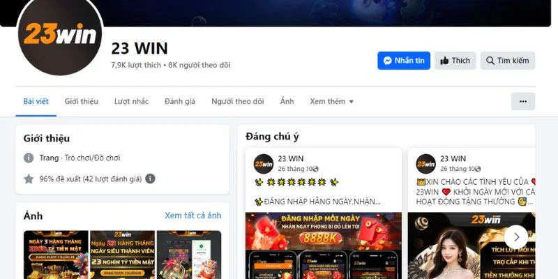 23WIN hỗ trợ qua Facebook